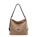 Borsa a tracolla in pelle scamosciata kaki scuro per donna con manici in pelle e dettagli - Cachi