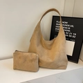 Ensemble sac hobo en daim marron avec petite pochette zippée assortie pour femme - Kaki
