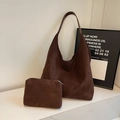 Ensemble sac hobo en daim marron foncé avec pochette assortie pour style quotidien - Marron