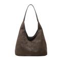 Grand sac fourre-tout hobo minimaliste en daim marron pour femme avec silhouette vintage - Vert Foncé