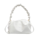 Bolso de nube blanco minimalista de piel sintética suave con pliegues y detalles dorados - Blanco Roto