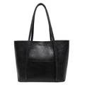 Chic black tote bag with wrinkled PU leather texture and front pocket for women - Black