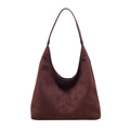 Grand sac cabas bordeaux en daim mat au design minimaliste avec bandoulière rétro - Café