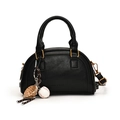 Black PU leather crossbody handbag with litchi texture and baseball glove charm - Black