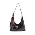 Borsa a spalla hobo nera in vernice con ciondolo a corda sportiva rossa per donna trendy - Nero