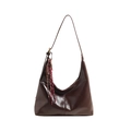 Borsa hobo in pelle lucida marrone scuro con dettaglio di nappa intrecciata rosso-marrone - Marrone