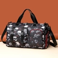 Grande borsa tote con stampa di teschio e fiori in tessuto di nylon impermeabile - Rosso