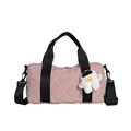 Pink quilted nylon barrel bag with astronaut charm and black detachable shoulder strap - Pink
