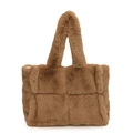 Gesteppte Shopper-Tasche aus Kunstfell in Camel-Braun mit weicher Plüschtextur und Muster - Braun