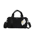 Chic black quilted nylon barrel bag with stylish astronaut plush charm for women - Black