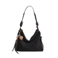 Schicke schwarze Wildleder-Hobo-Tasche mit Knotengurt und Baseballhandschuh-Anhänger - Schwarz