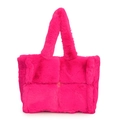 Sac cabas chic en fausse fourrure rose vif avec motif tissé et anses en peluche - Rose rosé