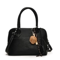 Fashionable black PU leather shoulder bag with baseball charm and white stitching accents - Black Large With Pendant