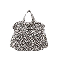 Modische Canvas-Schultertasche mit Leopardenmuster, Tragegriffen und verstellbarem Gurt - Weiß
