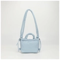 Detailed macro view of light blue quilted nylon fabric with soft puffy texture and drawstring - Light Blue