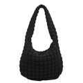 Bolso de hombro acolchado negro de moda en tela suave para mujer - Negro