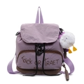Versatile light purple fabric backpack with brown contrast and cute plush charm - Purple