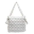 Sac à bandoulière matelassé blanc minimaliste avec nœuds latéraux et texture tissée - Blanc Cassé