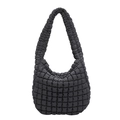 Bolso nube negro de tela acolchada tipo popcorn con correa de hombro de diseño moderno - Gris