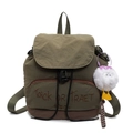 Olive green canvas backpack with Toick OR Traet embroidery and cute plush pendant - Green