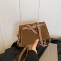 Retro brown crossbody bag with matte texture and decorative buckle in a minimalist design - Dark Khaki