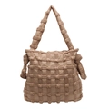 Bolso tote acolchado caqui con textura de rejilla y correas anchas para hombro - Caqui