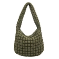 Minimalist olive green quilted bubble shoulder bag made of lightweight nylon material - Green