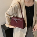 Vintage burgundy frosted leather square shoulder bag with retro buckle detailing - Burgundy