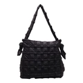 Bolso de hombro acolchado negro de moda con diseño de cuadros y lazos laterales - Negro