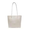 Minimalistische beige PU-Leder Einkaufstasche mit Kieseltextur und goldenen Details - Cremeweiß