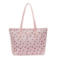 Borsa tote rosa in ecopelle con stampa a ciliegie e rivetti dorati su sfondo bianco - Stampa Ciliegia / Rosa