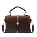 Elegante borsa a mano marrone scuro in pelle scamosciata e fibbia dorata con tracolla - Marrone