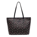 Borsa tote alla moda in PU nero con fiocco rosa, stampa floreale e dettagli in rivetti dorati - Nero