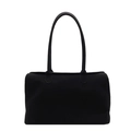 Bolso tote grande minimalista de gamuza negra con correas largas para uso diario casual - Negro