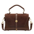 Borsa a mano vintage in pelle scamosciata marrone scuro con tracolla e fibbia dorata - Marrone