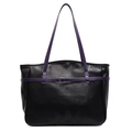 Minimalist black and purple PU leather tote bag with silver buckle strap detail - Black and Purple