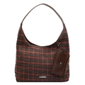 Chic houndstooth pattern hobo shoulder bag with leather trim and mini coin purse - Khaki