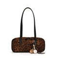 Sac fourre-tout léopard en toile avec texture velours brun et pendentif sport original - Léopard Brun