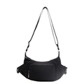 Bolso bandolera minimalista de nailon negro con correa ajustable y bolsillo con cremallera - Negro