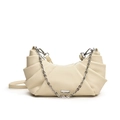 Chic beige crescent dumpling bag with pleated faux leather and silver chain strap - Off White