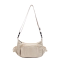Bolso bandolera minimalista de nailon beige con correa ajustable y bolsillos laterales de cordón - Blanco Roto