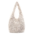 Bolso de hombro chic de piel sintética blanco crema con textura de felpa suave de otoño - Caqui