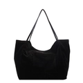 Minimalist black velvet suede tote bag with front pocket and dual slender handles - Black