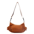 Bolso bandolera minimalista de tela color caramelo con correa ajustable - Marrón