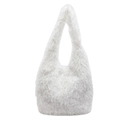 Bolso de hombro minimalista blanco de piel sintética suave con textura de felpa - Blanco