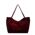 Minimalist burgundy suede tote bag with large capacity and front square pocket design - Burgundy