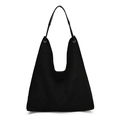 Minimalist black hobo shoulder bag in matte fabric with sleek metal eyelet detail - Black