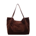 Minimalist dark brown suede tote bag with front pocket for stylish autumn commuting - Coffee