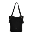 Bolso cubo minimalista de cuero PU negro mate con bandolera y logotipo impreso en blanco - Negro