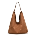 Minimalist brown suede hobo tote bag with dark leather shoulder straps and metal eyelets - Brown